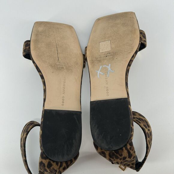 Good American Leopard Print Ankle Strap Sandals with Gold Chain Detail Size 9.5 - Picture 9 of 10